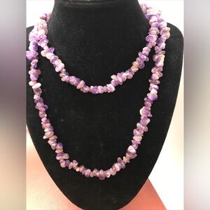 Vintage Amethyst Stone Necklace Strand w/ Purple Chip Gemstone Beads 34in 71gms